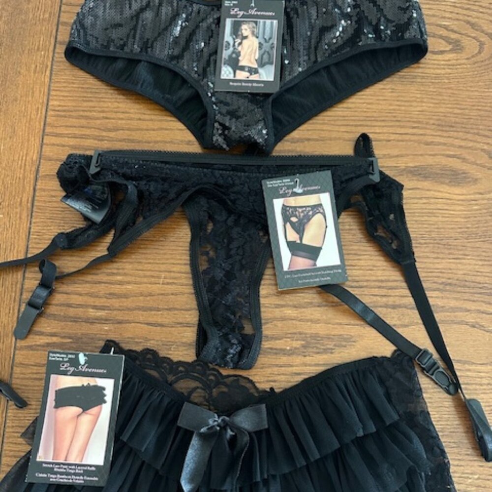 Lace Panty, Sequin Booty Short, & Lace Garterbelt w/Lace Thong NEW from Leg Ave